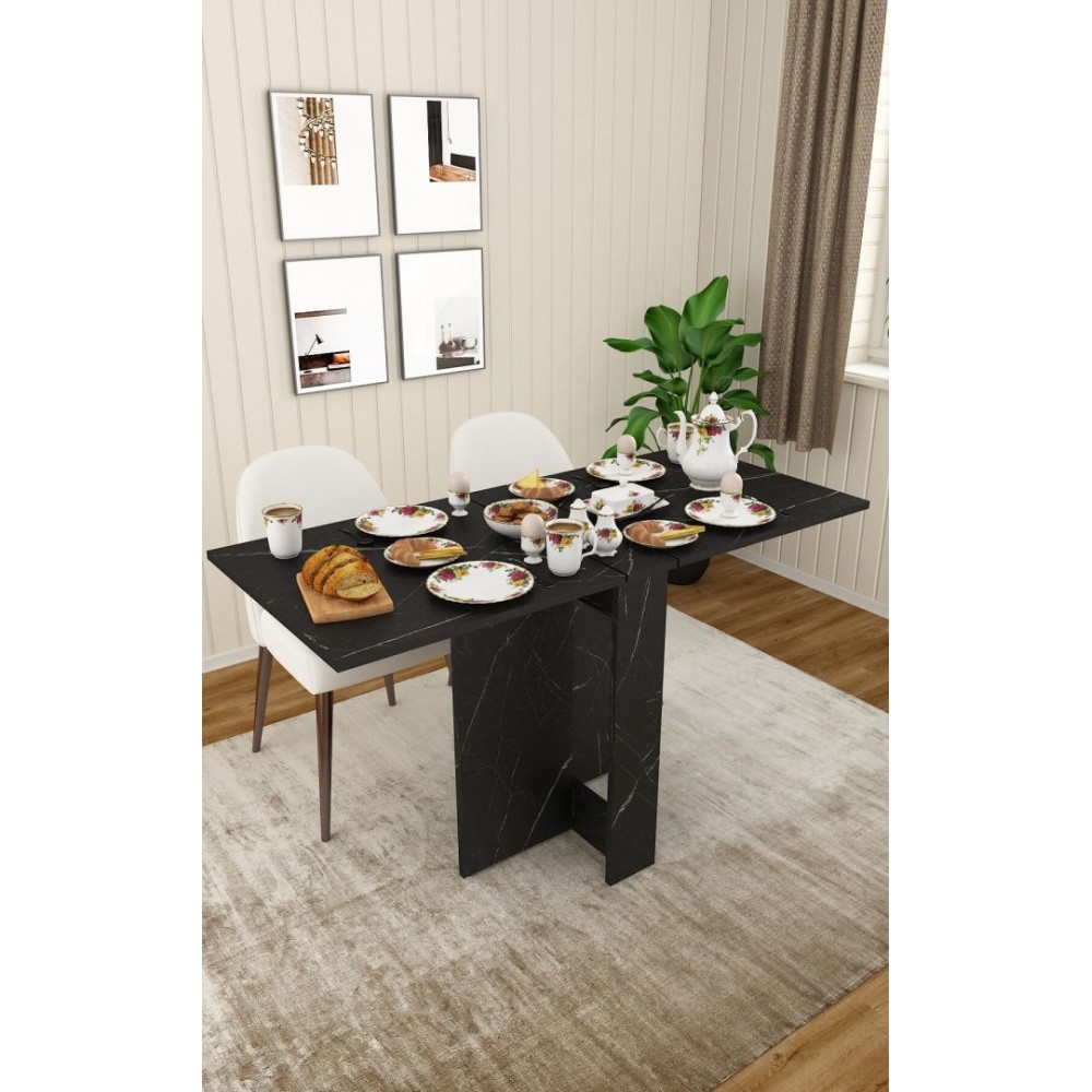 Stewehome Πτυσσόμενο Τραπέζι Κουζίνας MDF -Μαύρο μαρμάρου 133x60x75cm