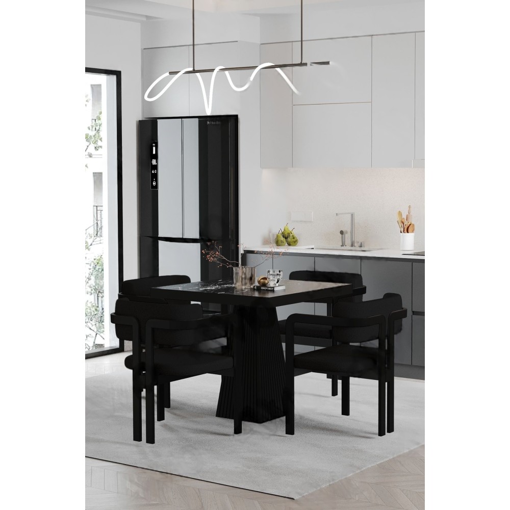 Stewehome Μικρό τραπέζι για 4 άτομα για κουζίνα ή τραπεζαρία - Μαύρο Μάρμαρο 80×80cm