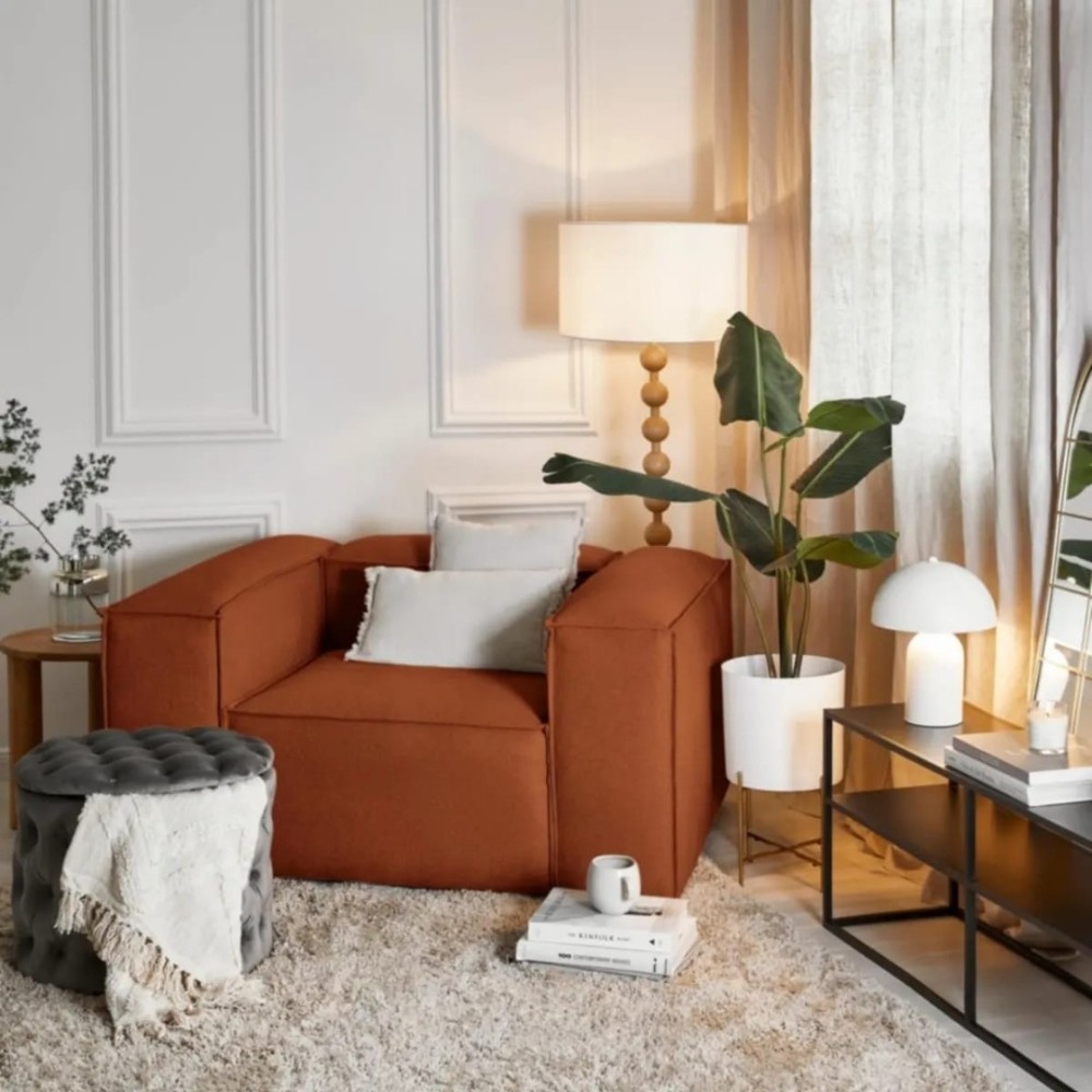 Stewehome Μοντέρνος Μονός Καναπές με Μοναδική Άνεση &amp; Στιλάτο Design ΠΟΡΤΟΚΑΛΙ-115x90x68cm