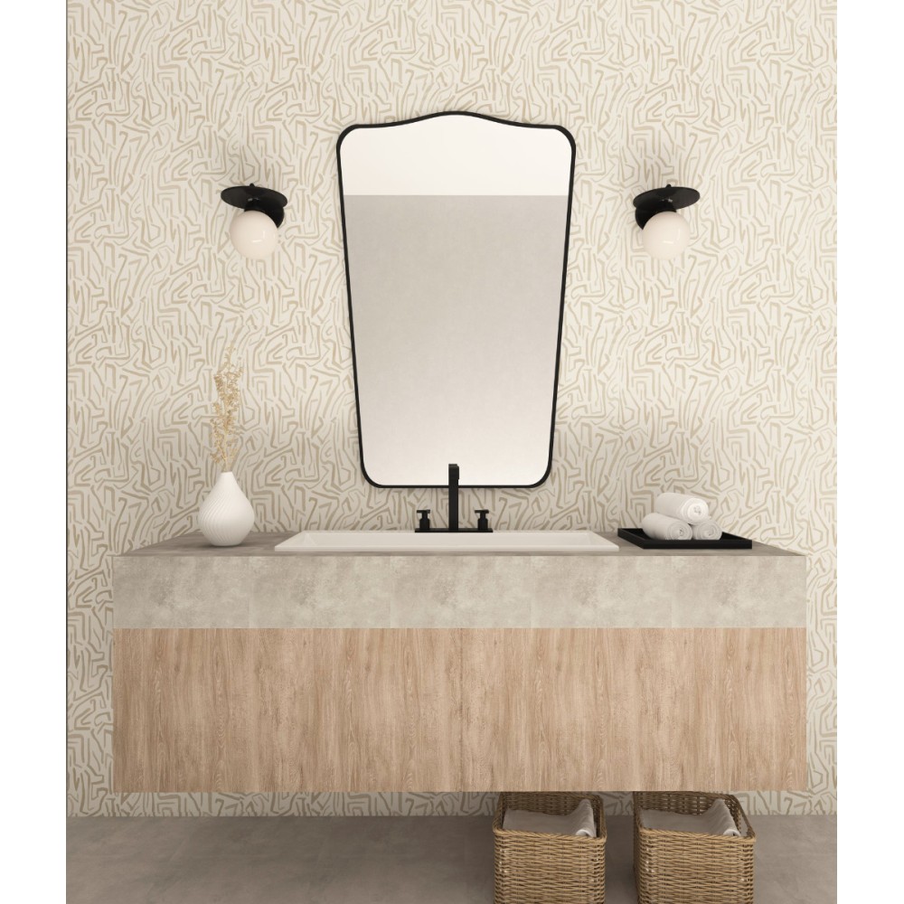 Διακοσμητικός Καθρέπτης LED με Δύο Λαβές, Ιταλικός Σχεδιασμός Μαύρο- (68  x 40 cm)