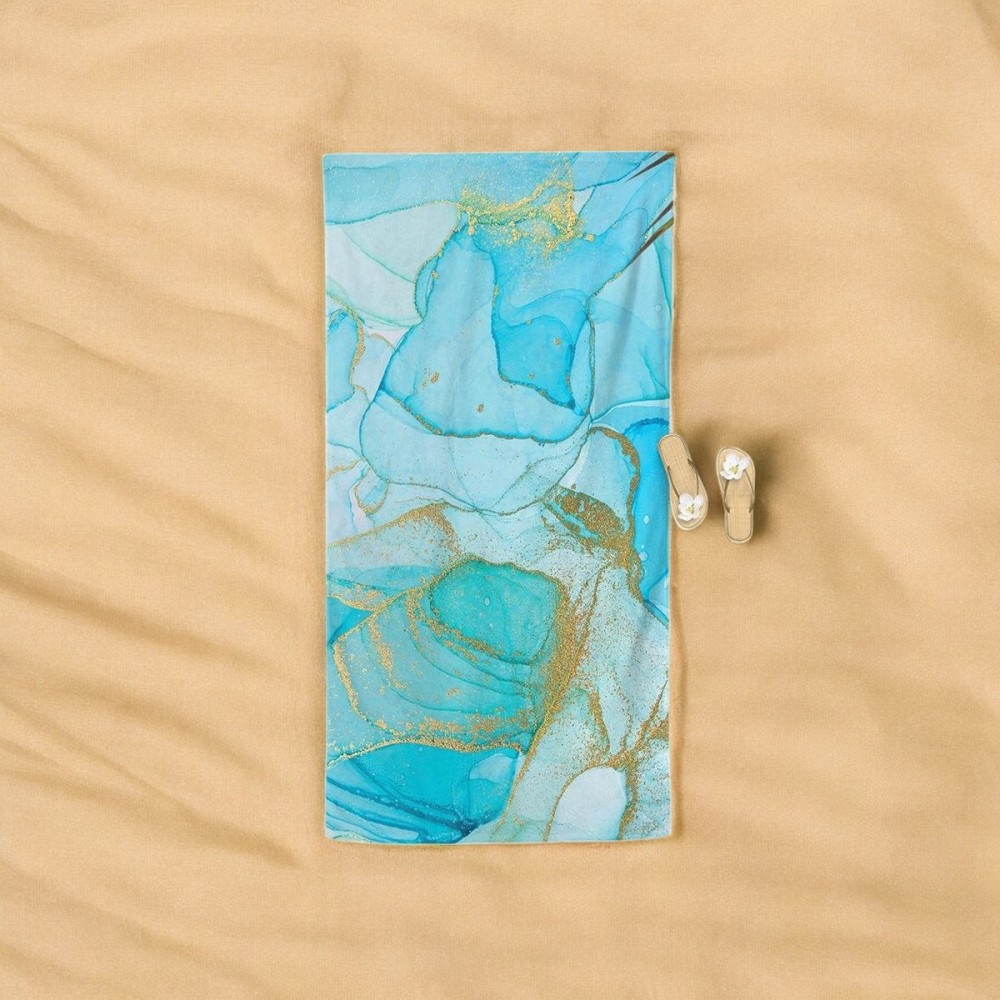 Stewehome Πετσέτα Θαλάσσης Μαρμαροειδές Αφηρημένο Σχέδιο Τυρκουάζ 75x150cm