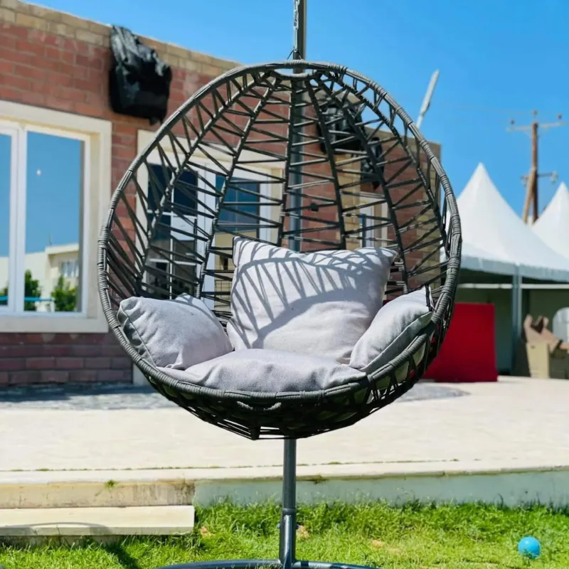 Stewehome Κρεμαστή Καρέκλα Ρατάν Σκούρο Γκρι 115x115x196 cm