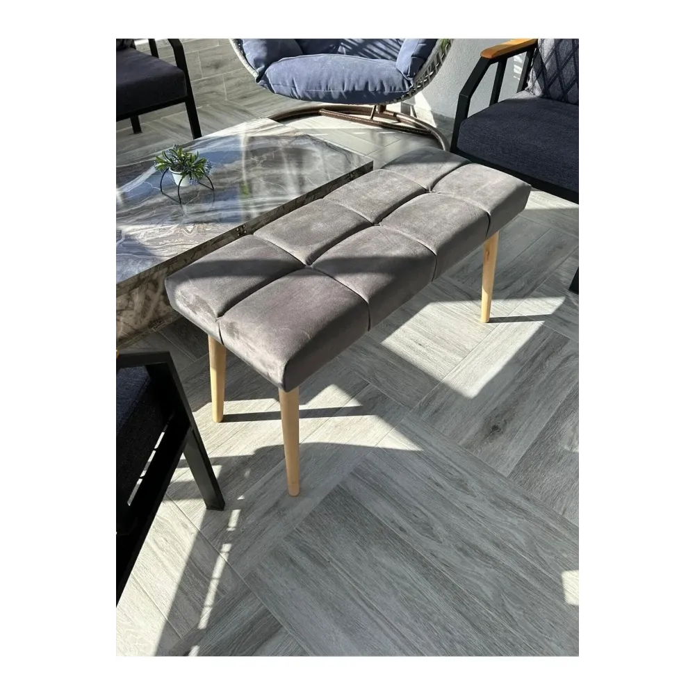 Stewehome Μοντέρνος Πάγκος με Ξύλινα Πόδια &amp; Βελούδινη Επένδυση 90x35x45 cm