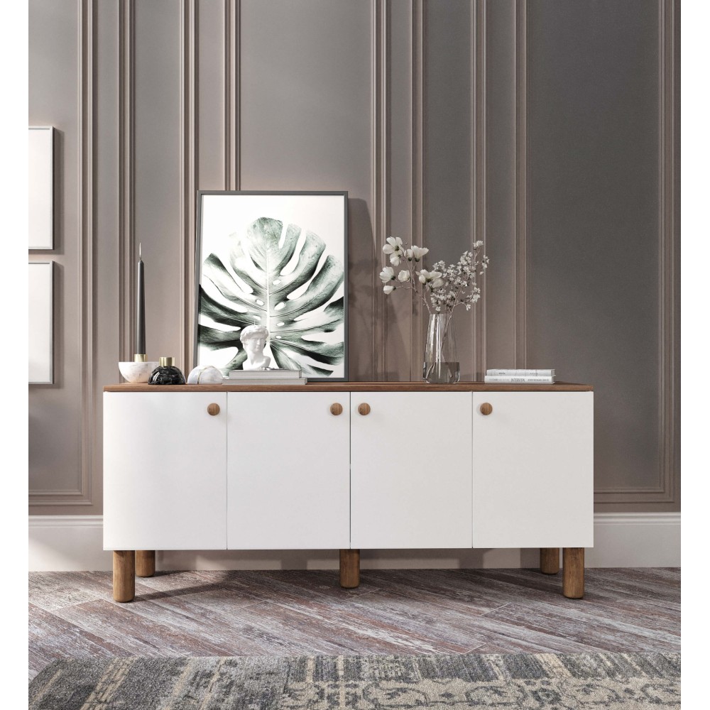 Stewehome Μπουφές Λευκό &amp; Καρυδi με 4 Πόρτες 160x40x73cm