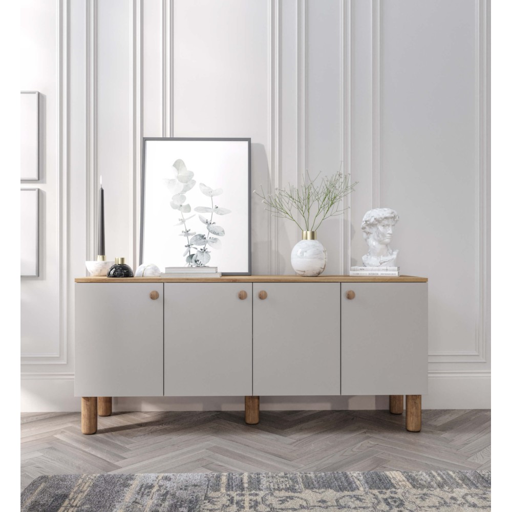 Stewehome Μπουφές Λευκό &amp; Δρυς με 4 Πόρτες 160x40x73cm