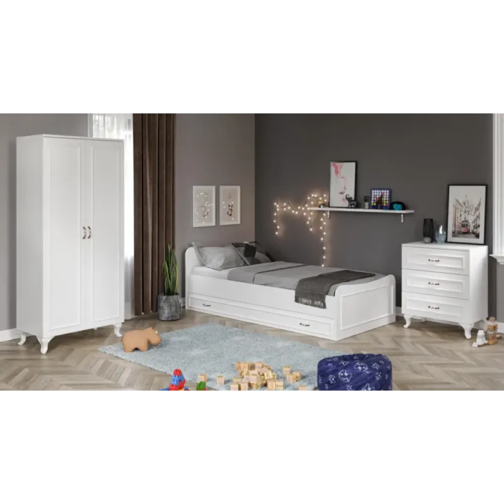 Stewehome Σετ Παιδικού Δωματίου Λευκό με Κρεβάτι Ντουλάπα &amp; Συρταριέρα 205x80x179 cm