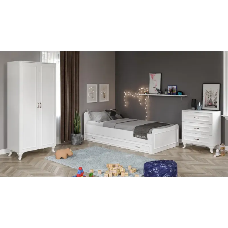 Stewehome Σετ Παιδικού Δωματίου Λευκό με Κρεβάτι Ντουλάπα &amp; Συρταριέρα 205x80x179 cm