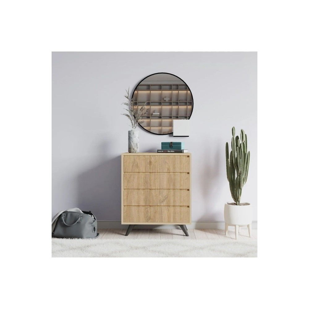 Ξύλινη Συρταριέρα 4 Συρταριών Φυσικό Δρυς 70x40x86cm