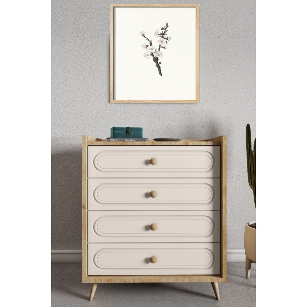 Συρταριέρα 4 Συρταριών Μπεζ &amp; Δρυς 74x43x87cm