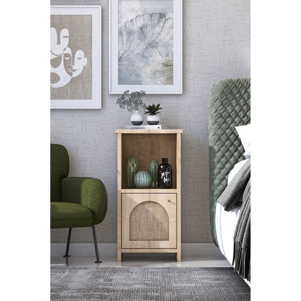 Κομοδίνο Ξύλινο με Πόρτα &amp; Ράφι Φυσικό - Δρυς 34x30x65cm