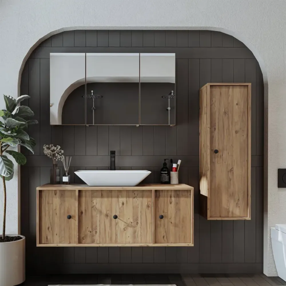 Stewehome Σετ Ντουλάπι Μπάνιου με Νιπτήρα 3 Τεμ. Δρυς 105x45x45 cm