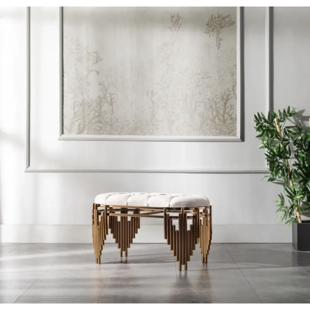 Stewehome Μεταλλικό Πουφ με Επικάλυψη-λευκό 100cm x 100x45x45 cm