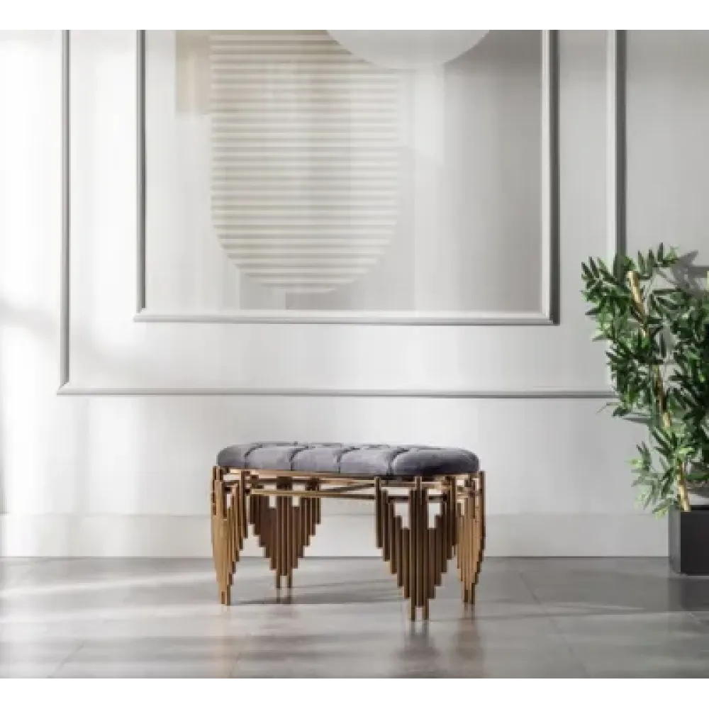 Stewehome Μεταλλικό Πουφ με Επικάλυψη γκρι 100cm x 100x45x45 cm
