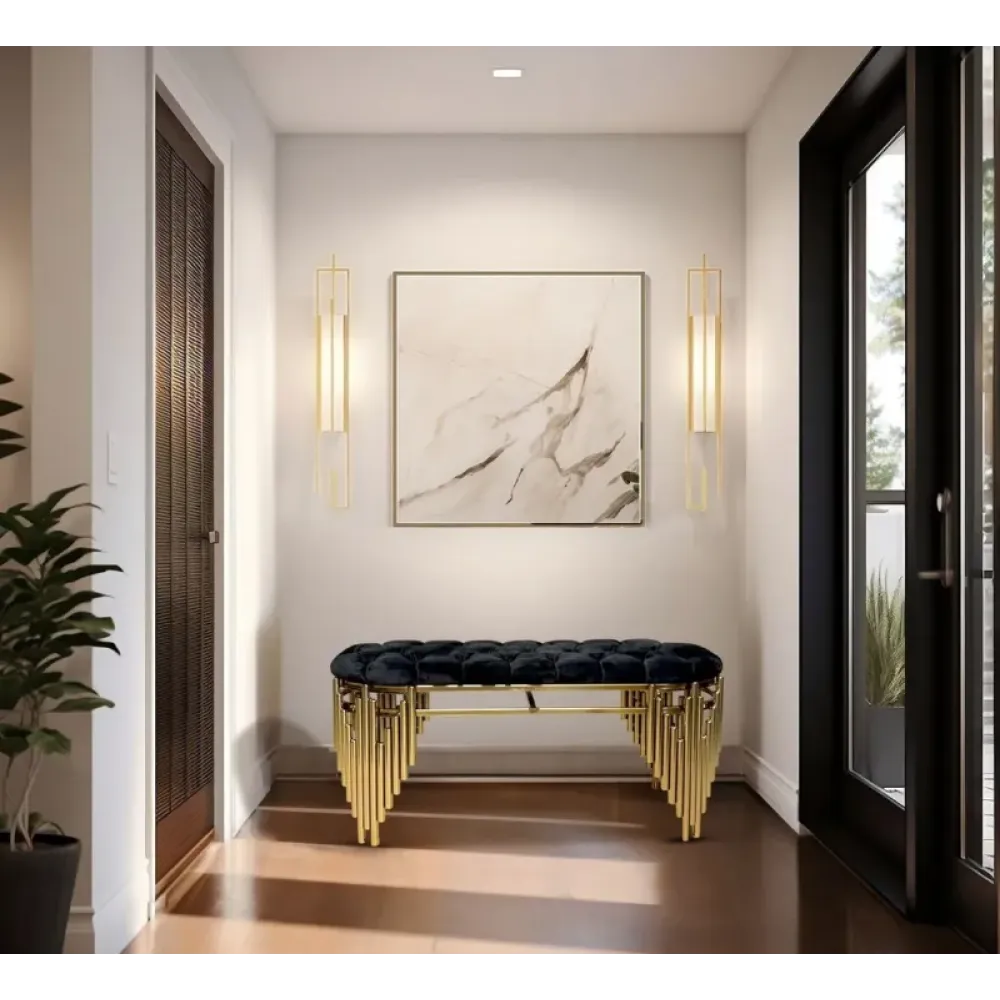 Stewehome Μεταλλικό Πουφ με Επικάλυψη-Μαύρο 100cm x 100x45x45 cm