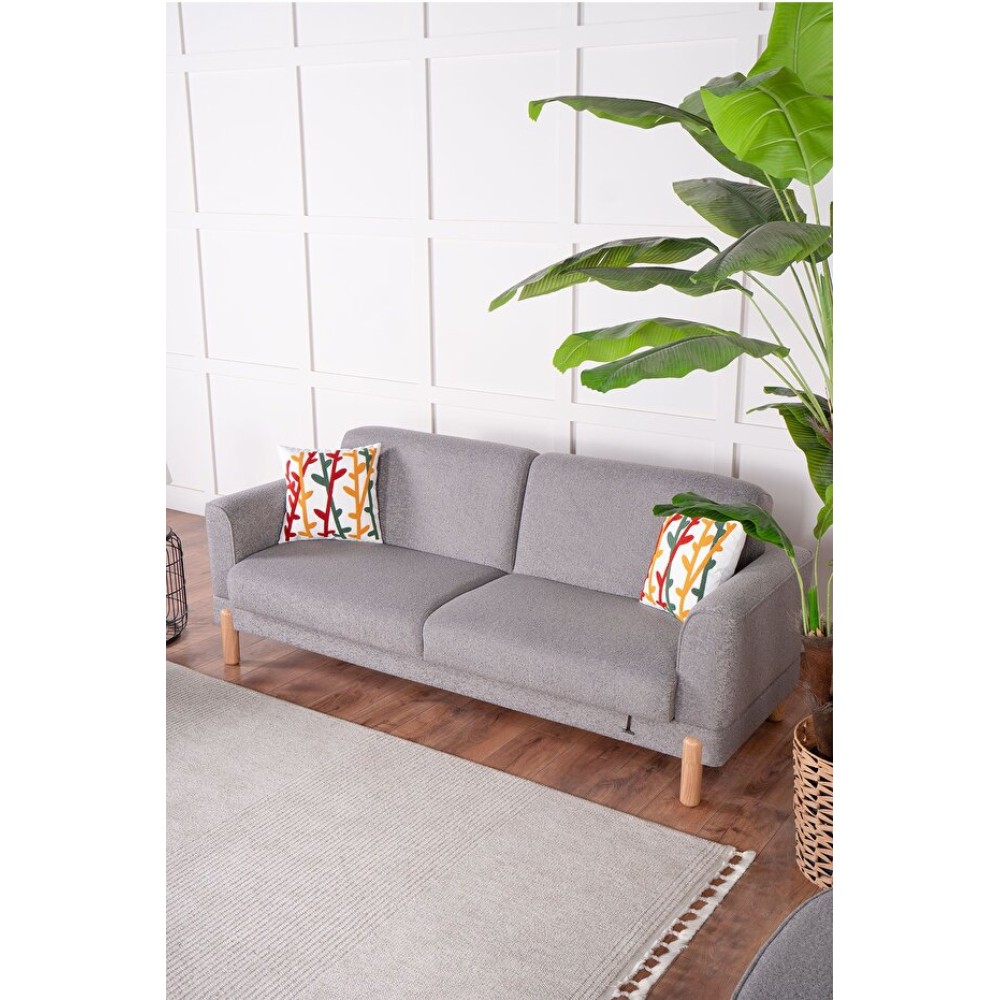 Τριθέσιος Καναπές Κρεβάτι με Αποθηκευτικό Χώρο – Ανοιχτό Γκρι 218x87x85cm