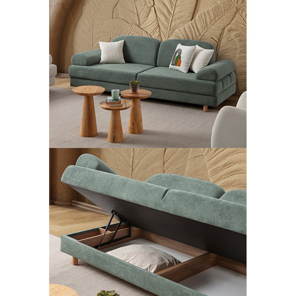 Τριθέσιος Καναπές Κρεβάτι με Αποθηκευτικό Χώρο - Πράσινο 230x93x85cm