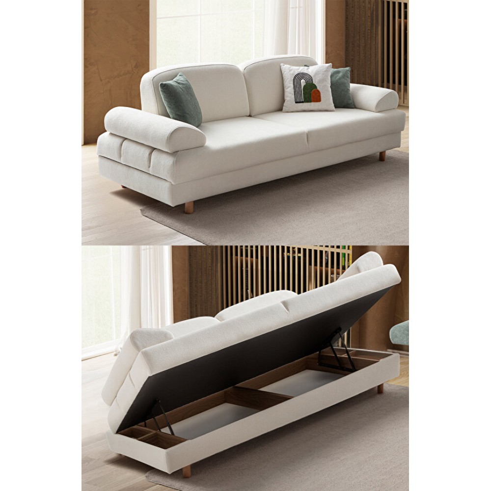 Τριθέσιος Καναπές Κρεβάτι με Αποθηκευτικό Χώρο - λευκό 230x93x85cm