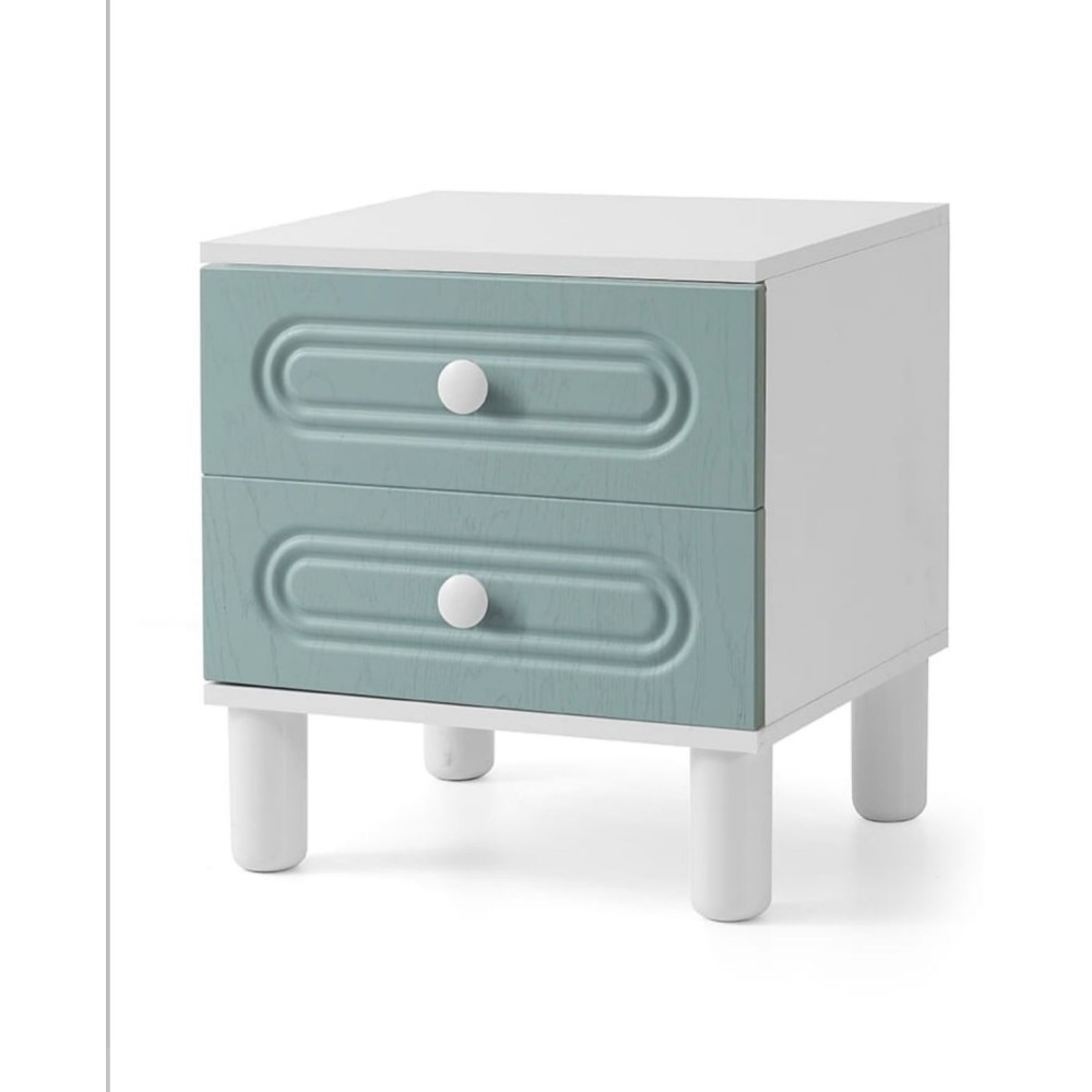 Γαλάζιο Λευκό Κομοδίνο 2 Συρταριών με Μοντέρνο Στυλ 50x40x50cm