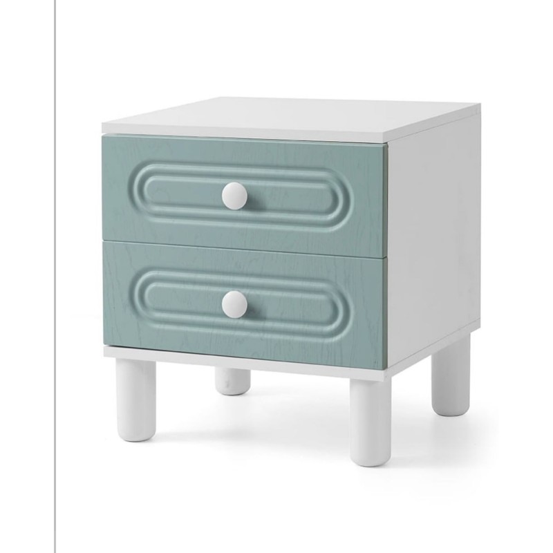 Γαλάζιο Λευκό Κομοδίνο 2 Συρταριών με Μοντέρνο Στυλ 50x40x50cm