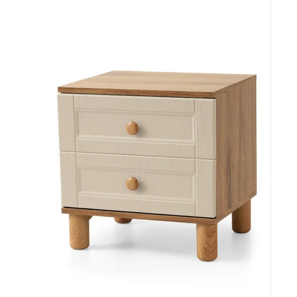 Κομοδίνο Μπεζ με Δύο Συρτάρια και Ξύλινη Βάση 50x40x45cm