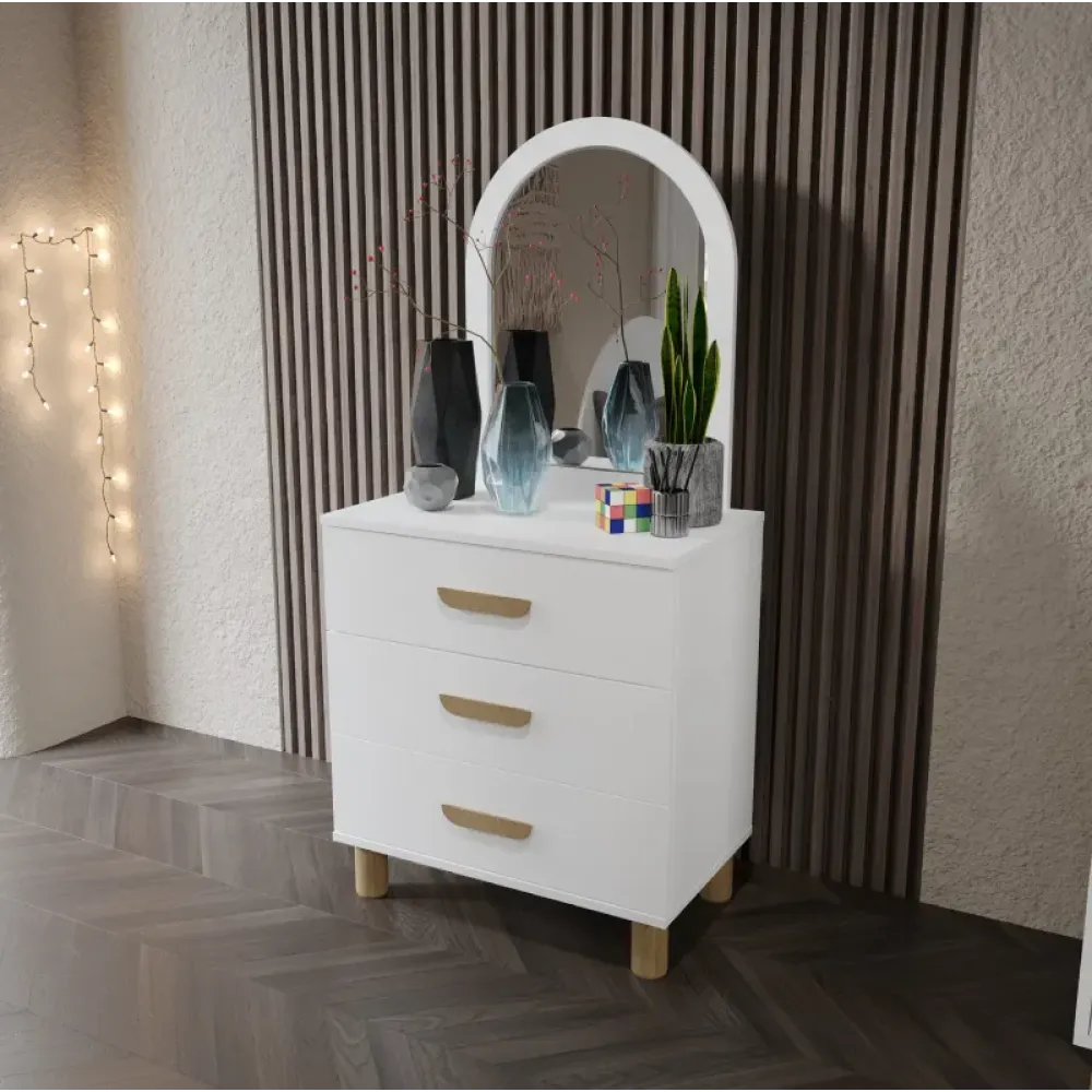 Stewehome Συρταριέρα MDF Λευκή με Καθρέφτη &amp; 3 Συρτάρια 70x42x155 cm