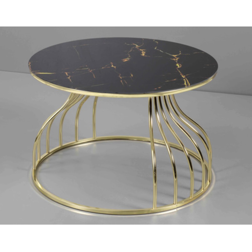 Stewehome Στρογγυλό Τραπεζάκι Σαλονιού Με Μαρμάρινη Επιφάνεια &amp; Χρυσή Βάση-75x75x48cm