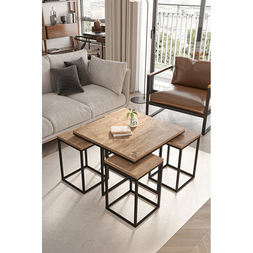 Stewehome Σετ Τετράγωνα Τραπεζάκια Σαλονιού με Ξύλινη Επιφάνεια Μαύρη δρυς-70x70x51.5cm