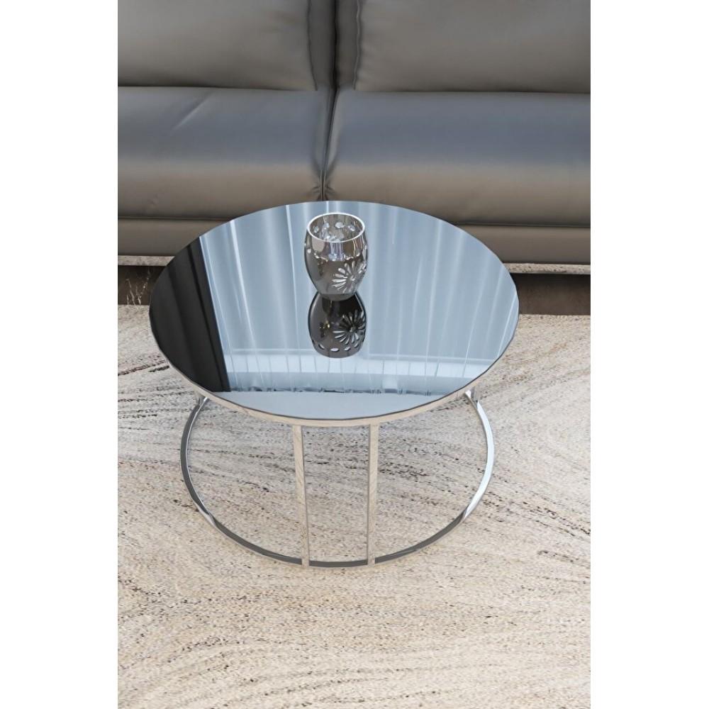 Stewehome Τραπεζάκι Σαλονιού με Επιφάνεια Καθρέφτη και Κομψό Στυλ Ασήμι- 75x45cm