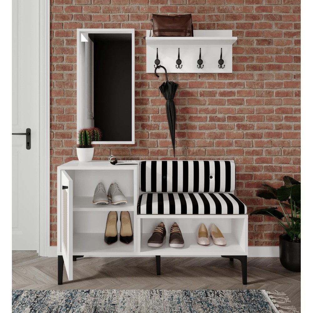 Σετ Καλόγουστου Προθάλαμου με Καθρέπτη &amp; Παπουτσοθήκη – Λευκό 100x43x72cm