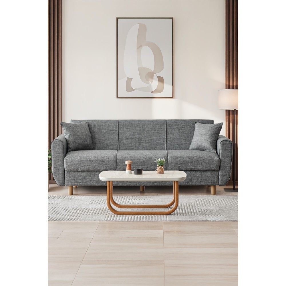 Τριθέσιος Καναπές Κρεβάτι με Αποθηκευτικό Χώρο γκρι - 214×87x46cm