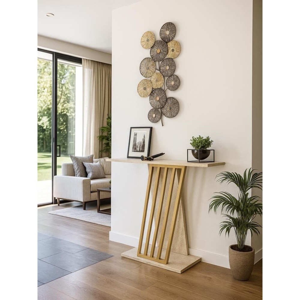 Stewehome Κομψή κονσόλα εισόδου σαλονιού τραβερτίνη χρυσό 90x29,6x76,8 cm (6cmx76)