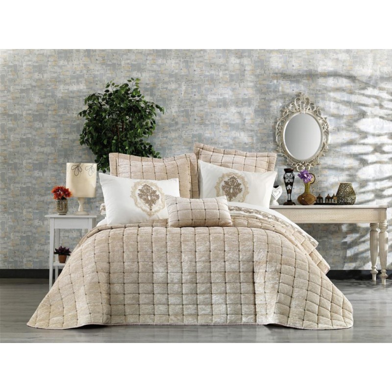 Stewehome Διπλό σετ κρεβατιού με παπλωματοθήκη 8 τεμαχίων -μπεζ200x220 cm