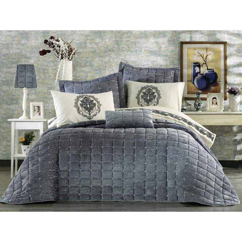 Stewehome Διπλό σετ κρεβατιού με παπλωματοθήκη 8 τεμαχίων - γκρι 200x220 cm