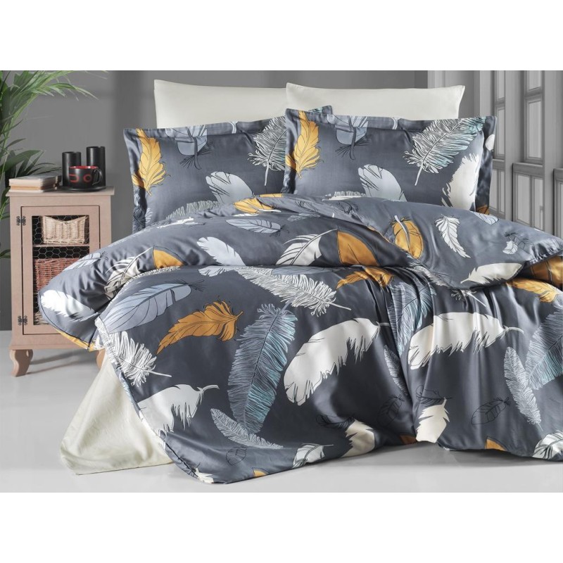 Stewehome Διπλό σετ παπλωματοθήκης από βαμβακερό σατέν με μοντέρνο μοτίβο -Γκρι200x220 cm