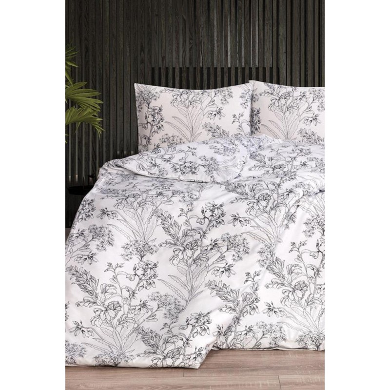 Stewehome Διπλό σετ παπλωματοθήκης 4 τεμαχίων με λεπτό βοτανικό σχέδιο σε λευκή απόχρωση 200x220 cm