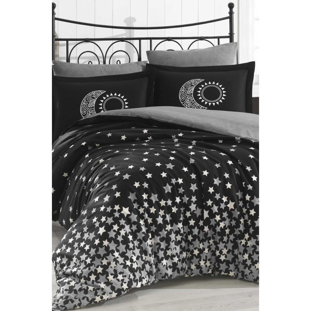 Σετ Παπλωματοθήκης Διπλό 4 Τεμαχίων Γκρι &amp; Μαύρο 200x220cm