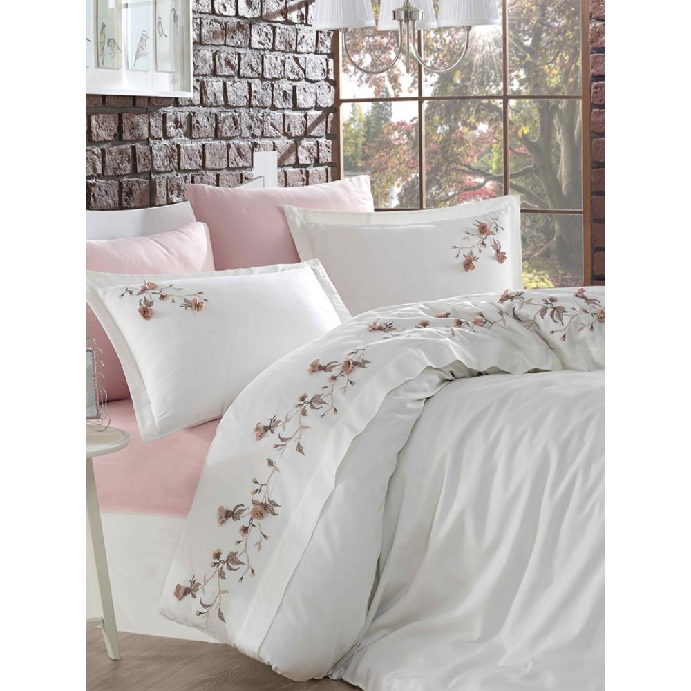 Σετ Παπλωματοθήκης Διπλό Κεντητό Λευκό 200x220cm