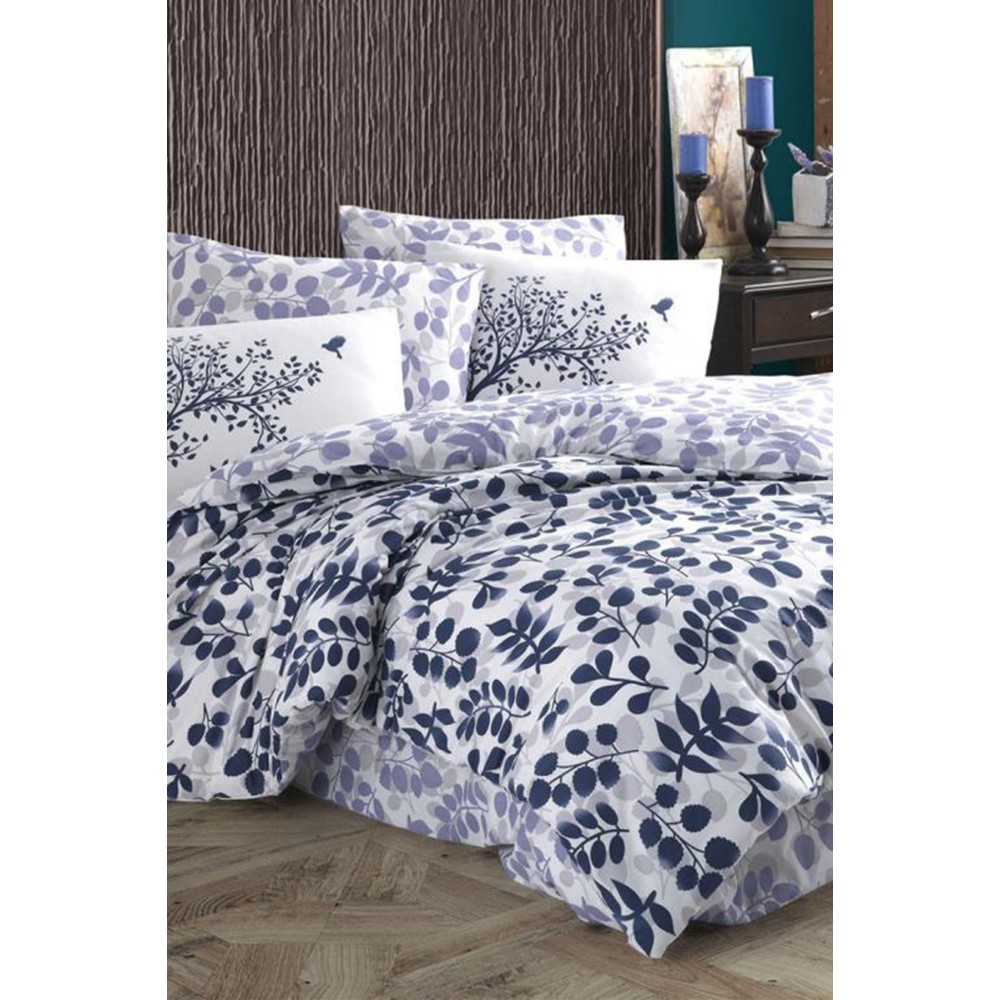 Σετ Μονής Παπλωματοθήκης Φύλλα -λευκό160x220cm