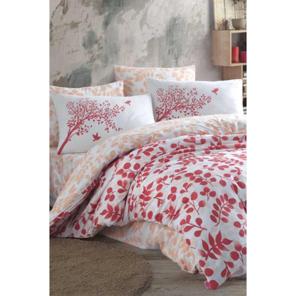 Σετ Παπλωματοθήκης Μονό Κόκκινο–Λευκό Φλοράλ 160x220cm