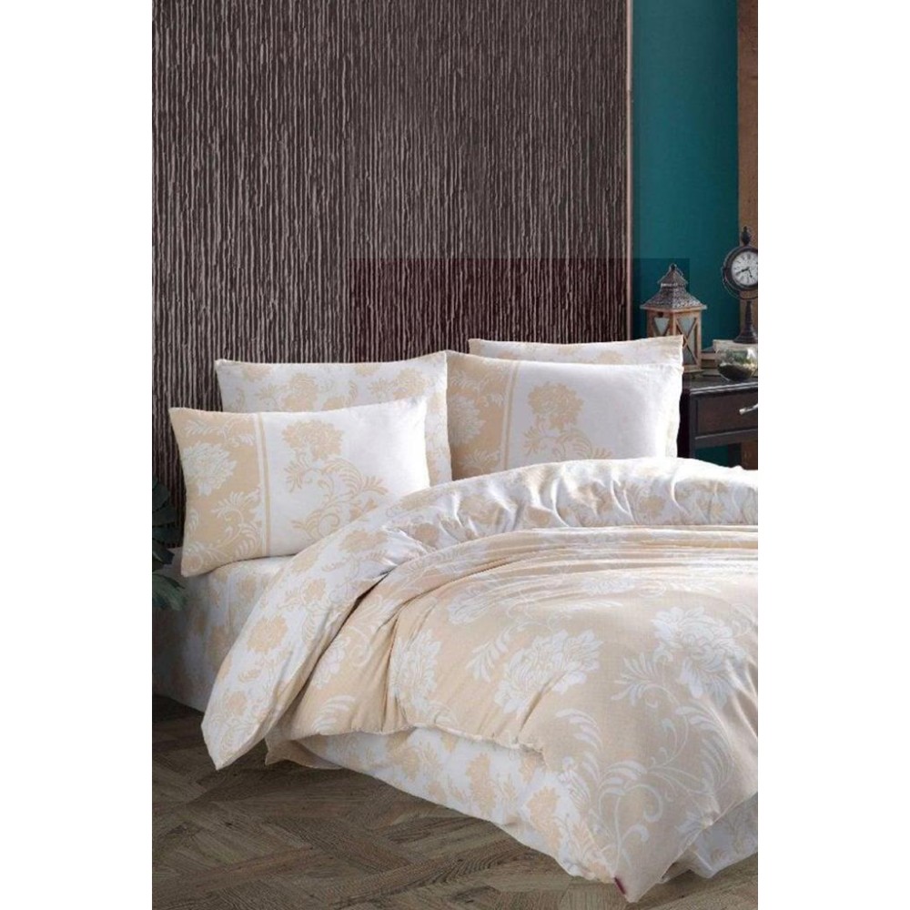 Κομψό Μονό Σετ Παπλωματοθήκης Λευκό-Μπεζ Με Διακριτικό Σχέδιο 160x220cm