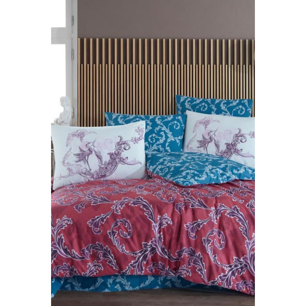 Μονό Σετ Παπλωματοθήκης Ρανφόρς σε Κόκκινο και Μπλε με Κλασικό Μοτίβο 160x220cm