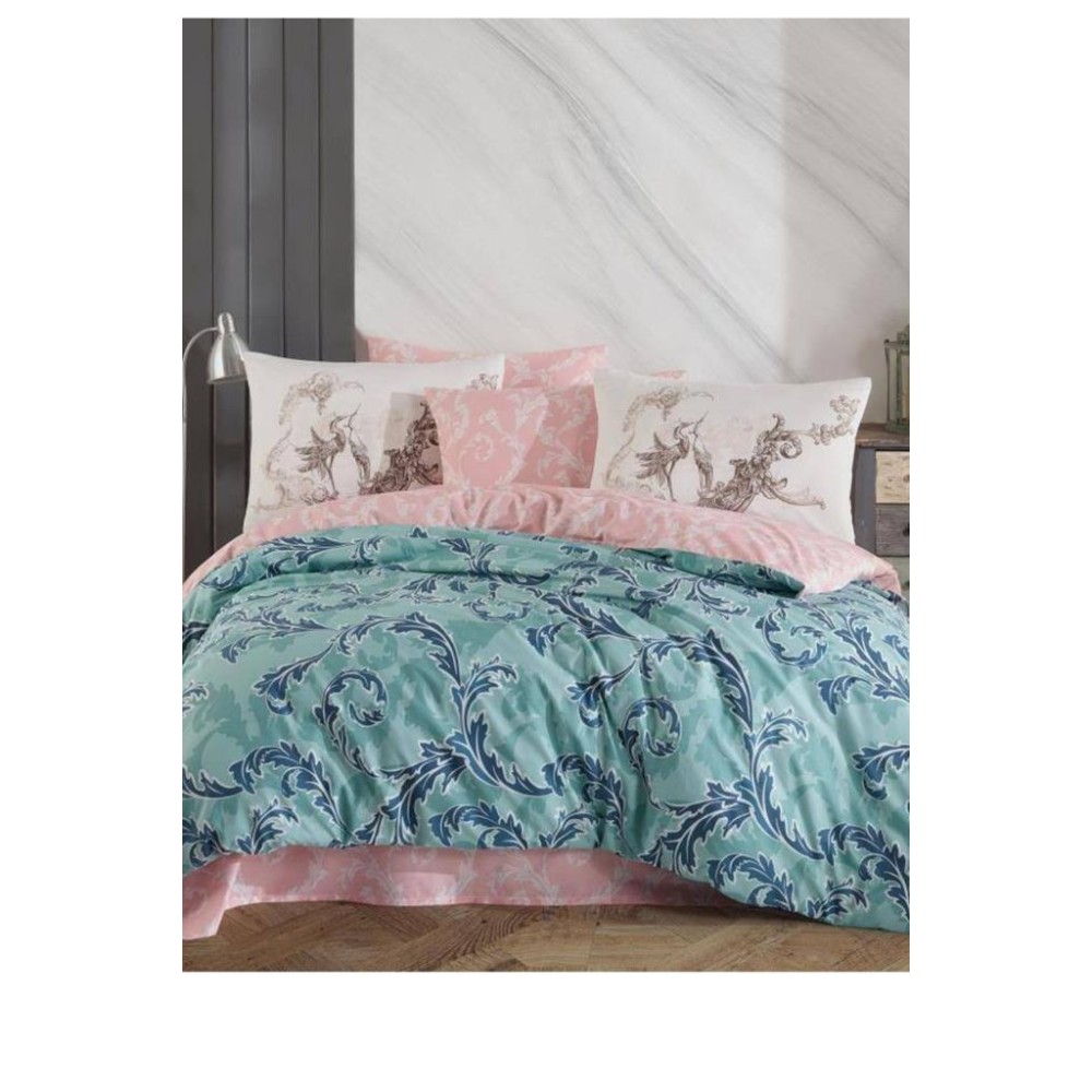 Μονό Σετ Παπλωματοθήκης Ρανφόρς Πράσινου Χρώματος με Κομψό Σχέδιο 160x220cm