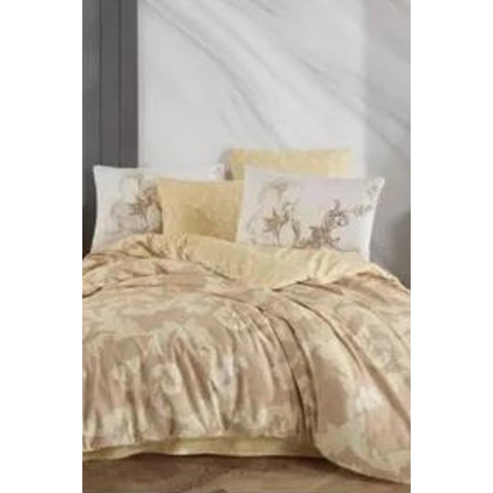 Μονό Σετ Παπλωματοθήκης Ρανφόρς Κρεμ Χρώματος με Κομψό Μοτίβο 160x220cm