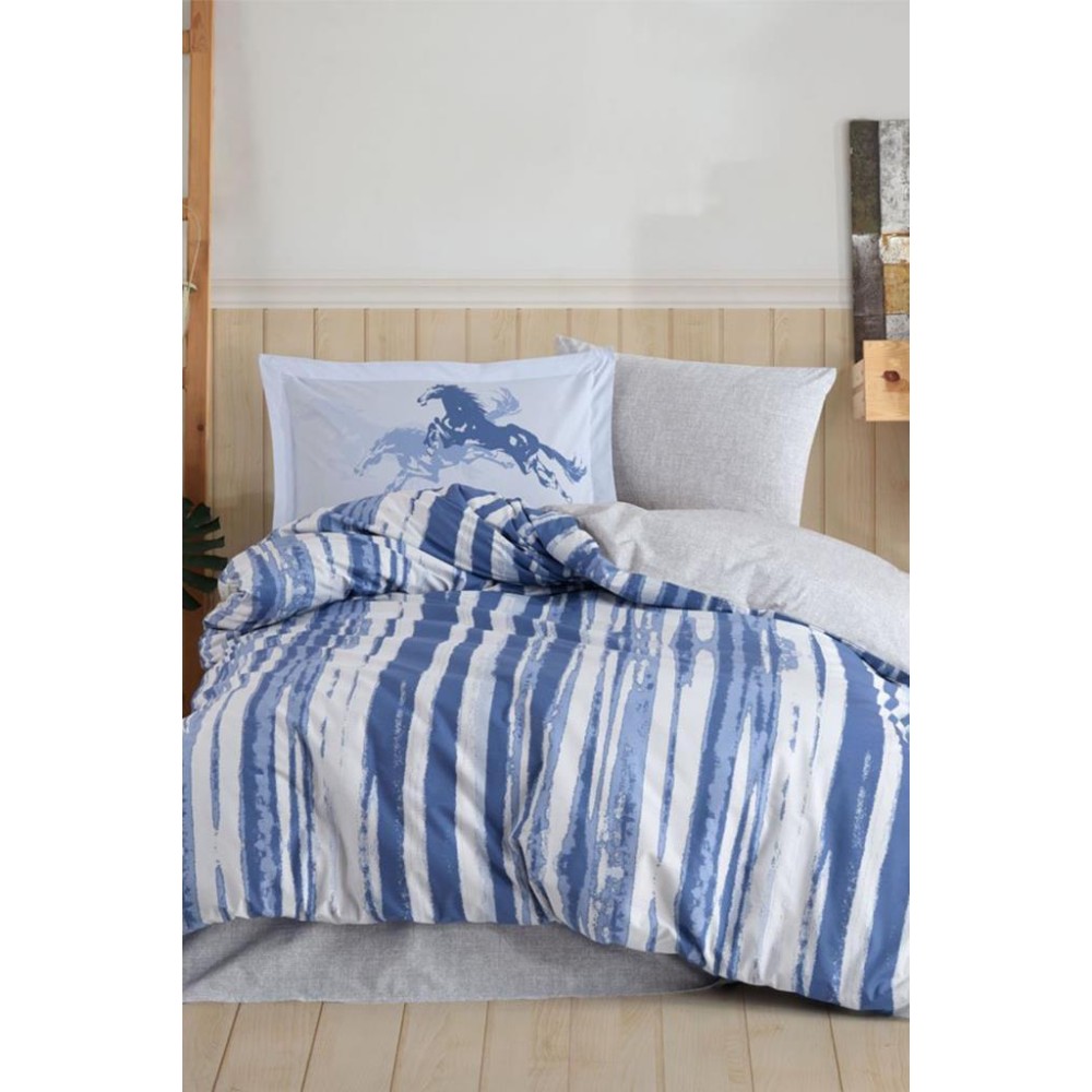 Σετ Παπλωματοθήκης Μονό Μπλε Σχέδιο 160x220 cm