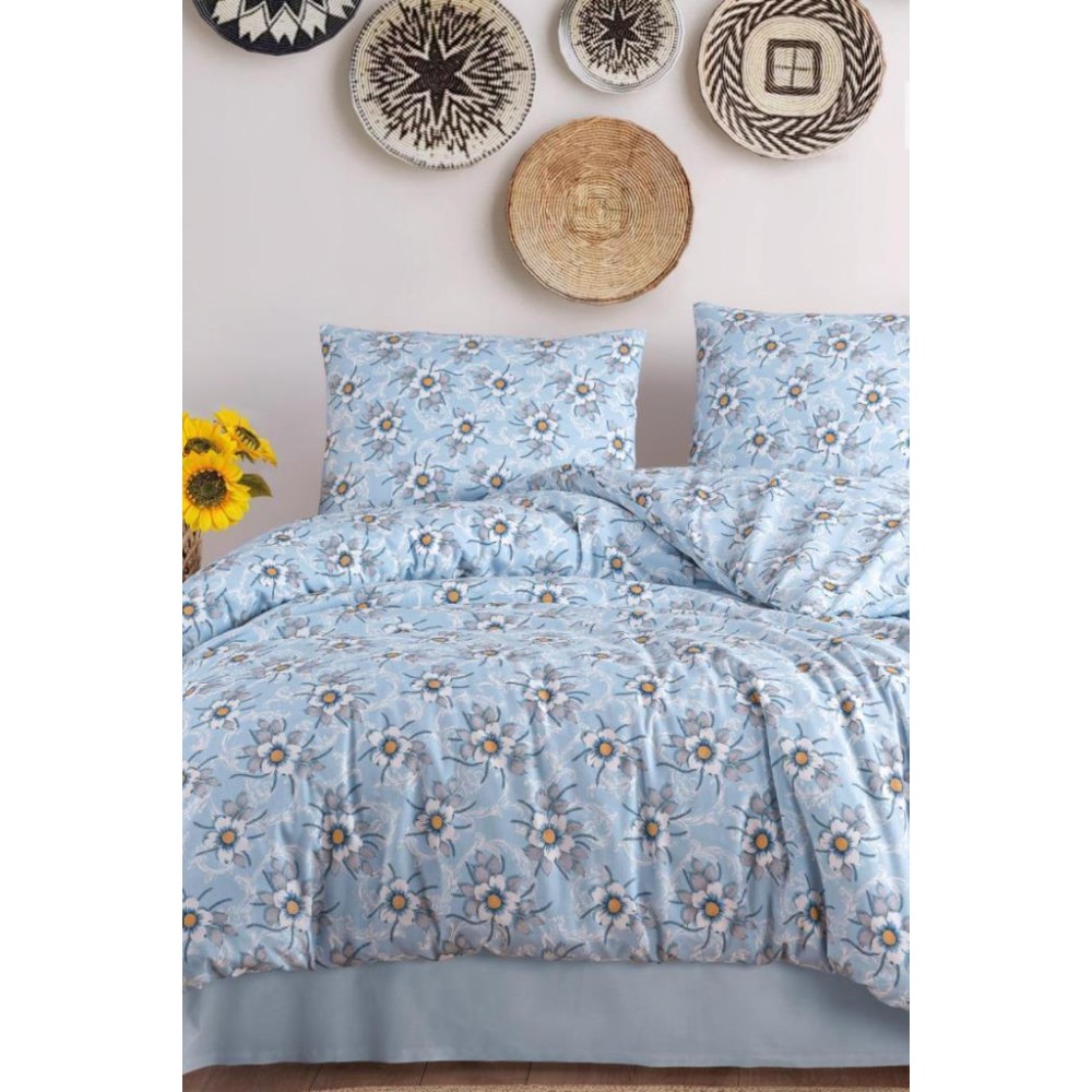 Σετ Παπλωματοθήκης Μονό Ανοιχτό Μπλε με Λουλούδια 160x220 cm