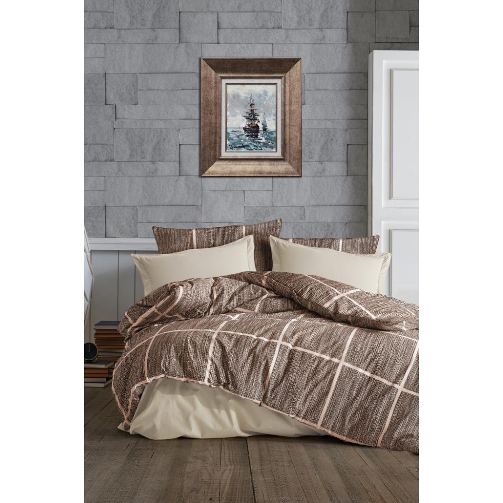 Σετ Παπλωματοθήκης Μονό Καφέ Μοντέρνο Σχέδιο 160x220 cm