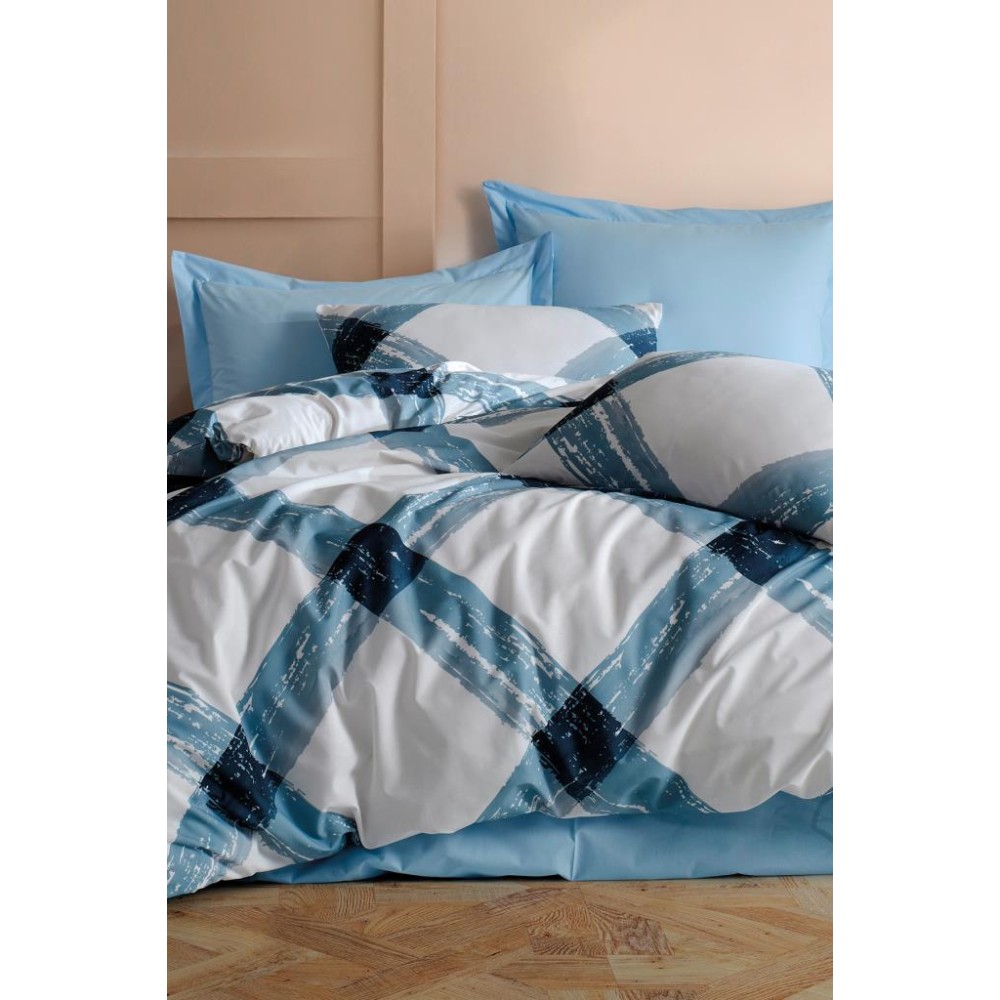 Σετ Παπλωματοθήκης Μονό 160x220 cm Γεωμετρικό Σχέδιο Μπλε160x220cm