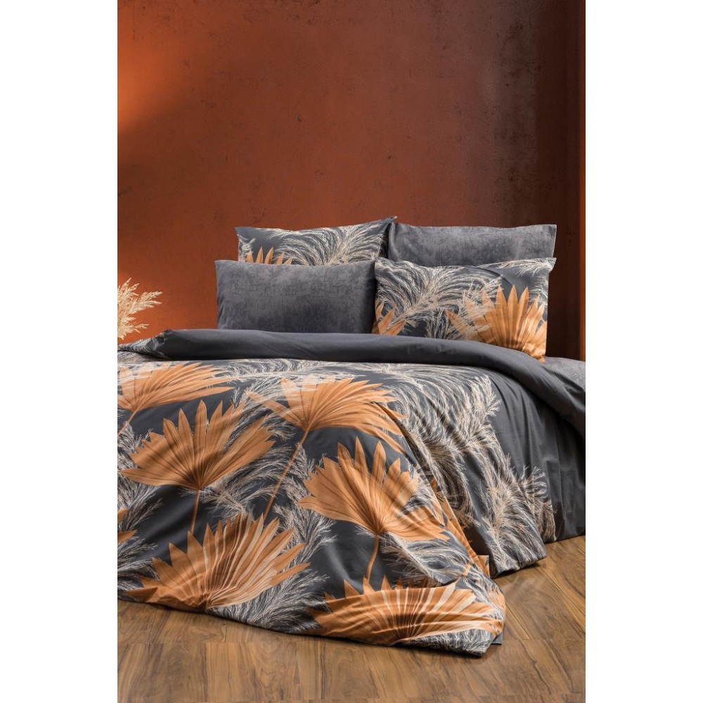 Σετ Παπλωματοθήκης Μονό Γκρι με Φυλλώδες Σχέδιο 160x220 cm