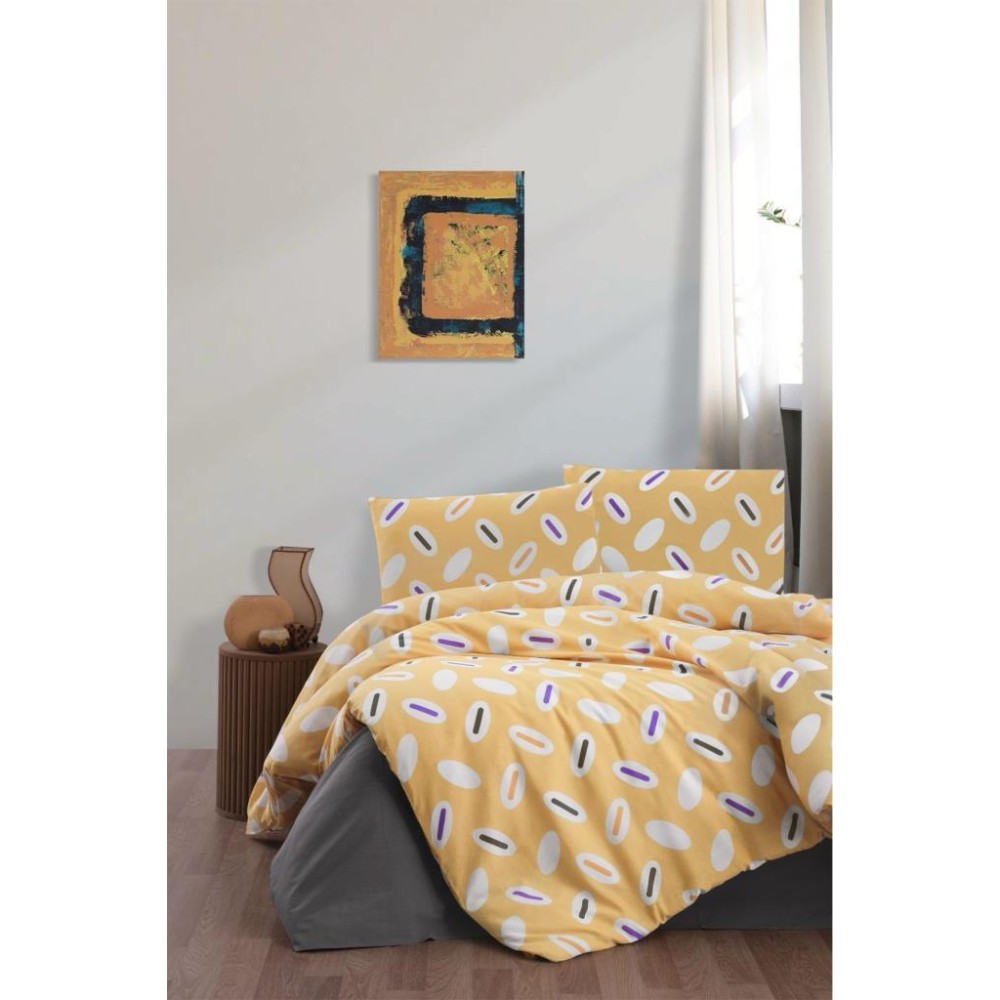 Σετ Παπλωματοθήκης Μονό Πορτοκαλί με Μοτίβο Οβάλ 160x200 cm