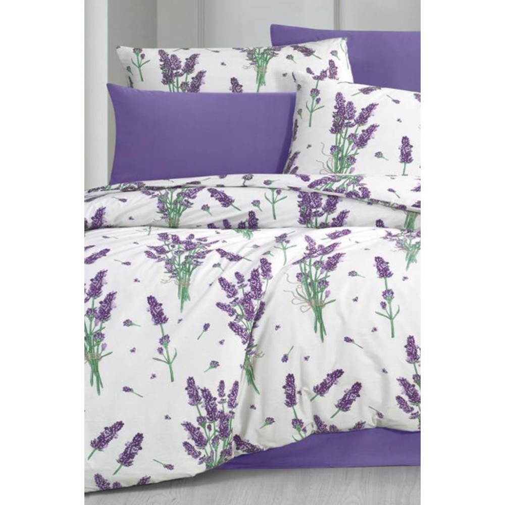 Σετ Παπλωματοθήκης Μονό Λευκό με Μωβ Λουλούδια 160x220 cm